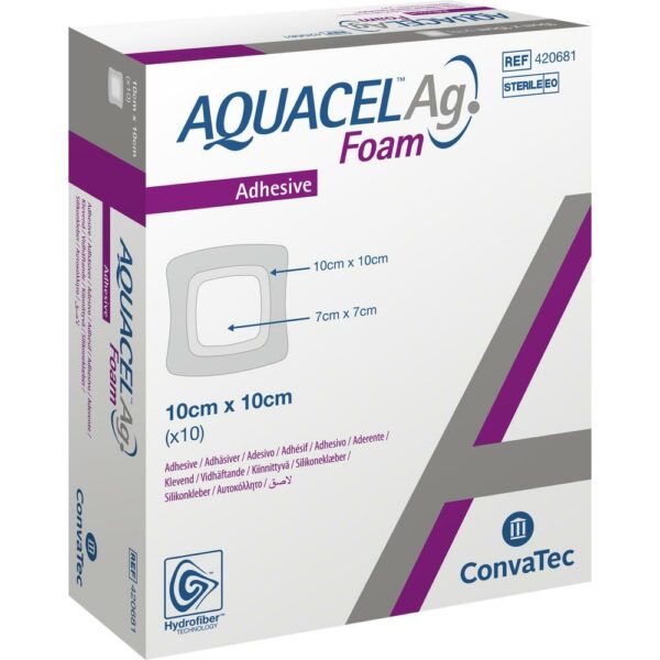 AQUACEL Ag Foam adhäsiv 10x10 cm Verband