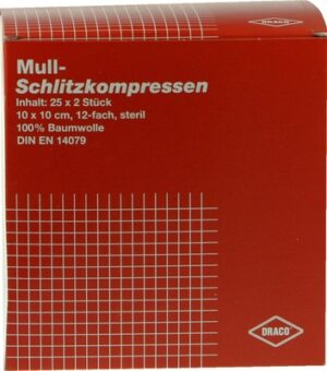 SCHLITZKOMPRESSEN Mull 10x10 cm steril 12fach