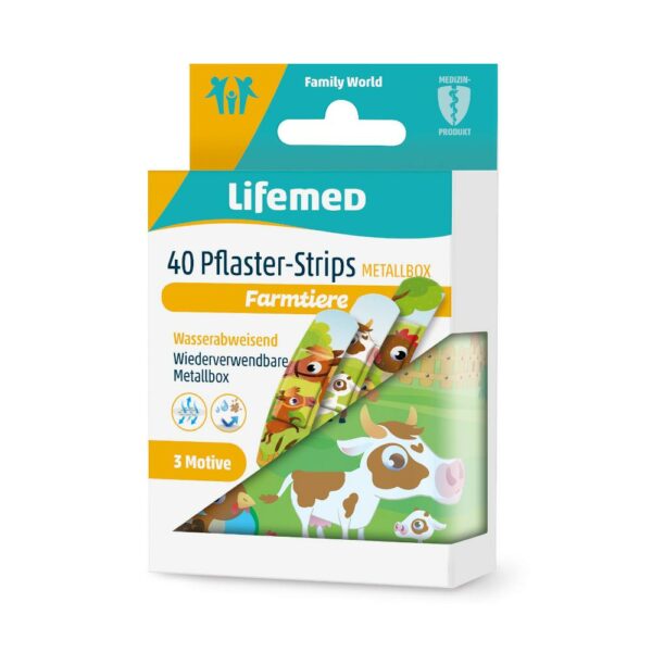 Lifemed 40 Pflaster-Strips METALLBOX Farmtiere