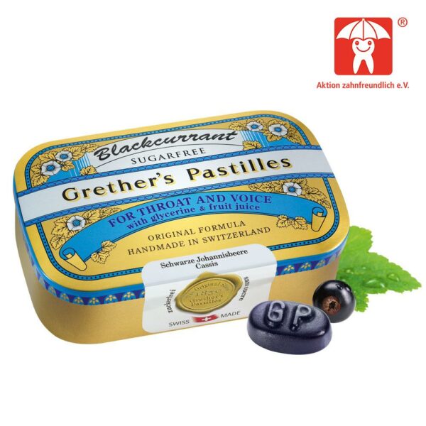 Grethers Pastilles Blackcurrant Silber zuckerfrei Dose